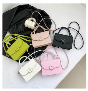 Detailed top view showing five colors of minimalist PU leather crossbody handbags