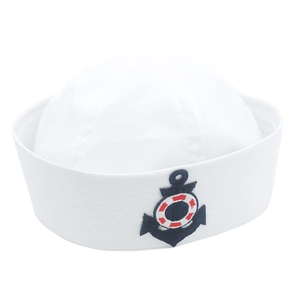 White sailor hat with anchor and lifesaver embroidery patch for captain costumes