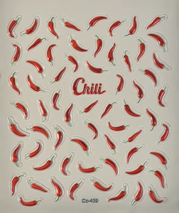 Makroansicht der 5D Rote Chili Nagelaufkleber mit geprägter Textur und Glanzeffekt