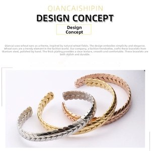 Detailed macro view of wheat ear pattern texture on titanium steel open C-shaped bracelets
