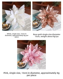 Detalle de flores de nochebuena artificiales de 13cm con purpurina para árbol de Navidad