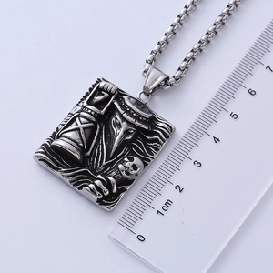 Gothic plague doctor pendant on stainless steel square pearl chain with measurement scale