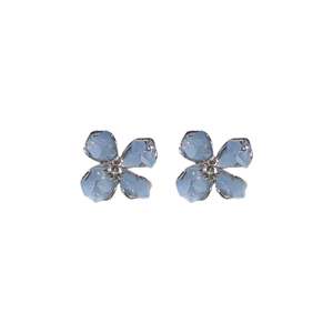 Elegant silver flower stud earrings with blue crystals and a central diamond accent