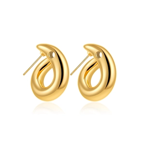 Polished 18K gold-plated stainless steel snake-shaped U-drop earrings on a white background