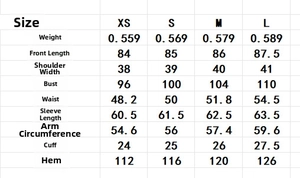 Detailed size chart for retro double-breasted wool coat showing chest and length measures