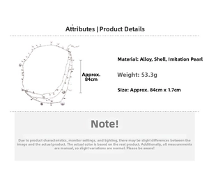 Detail specifications of multi-layer pearl and shell chain belt made of durable alloy