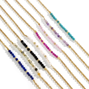 Minimalist Natural Semi Precious Stone Bracelet Dainty Gold Plated Stainless Steel Faceted Beads Adjustable For Women
