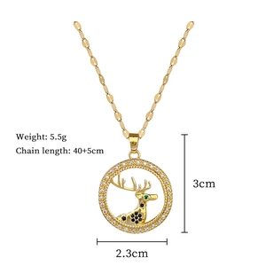 Gold deer necklace dimensions showing 2.3cm pendant size and 45cm chain length details