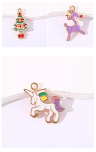 Detailed trio of colorful Christmas alloy charms featuring tree, deer, and unicorn designs
