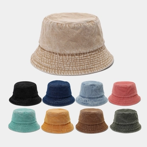 Washed Denim Cotton Bucket Hat Vintage Harajuku Style Sun Protection Foldable Fisherman Cap For Men Women