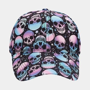 Close-up of baseball cap with gradient skull and star patterns on high-quality fabric