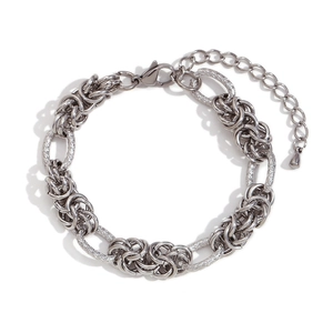 Industrial geometric knot chain bracelet in silver finish with lobster clasp and extender