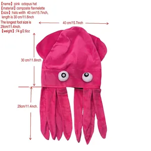 Roze fluwelen octopus hoed met afmetingen en lange hangende tentakels voor kostuum