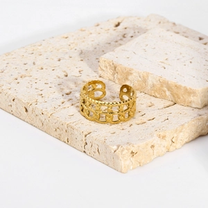 18K gold plated stainless steel double layer Cuban chain ring with star detail