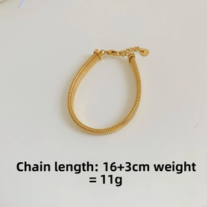 Polished 18K gold plated herringbone snake chain bracelet with adjustable clasp