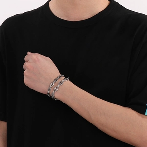 Classic silver stainless steel double-wrap anchor link chain bracelet for men and women