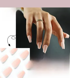 Detailed view of matte nude pink short ballerina press-on nails with item code #JP2234