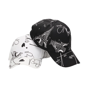Fashionable baseball cap set with Eiffel Tower graffiti and Bonjour print for sun protection