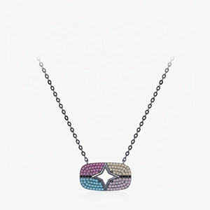 Collier En Argent Sterling 925 Pendentif Rectangulaire Plaqué Or Noir Étoile Évidée Zircone Colorée Hip Hop Femmes