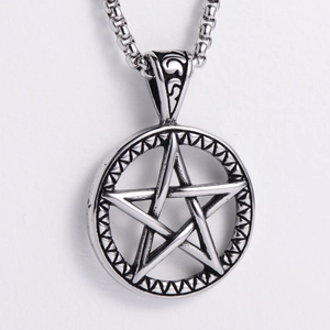 Vintage titanium steel hexagram star pendant necklace with antique silver finish for men
