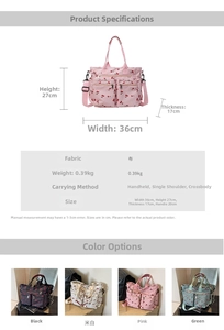 Detailed size chart and specifications for the large printed canvas tote bag