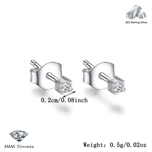 Detailed close-up of 925 sterling silver stud earring with 0.2cm zirconia stone and specs