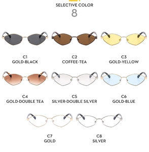 Variety of polygon metal sunglasses in eight distinct color frames and lenses