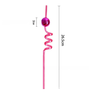 Pink disco ball straw detail with 26.5cm spiral stem and 3cm glitter mirror sphere