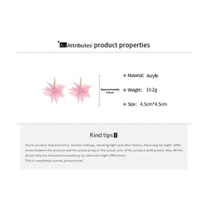 Detailed size specifications of pink acrylic petal C-shaped earrings with 10.2g weight