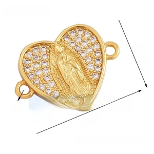 Detail of gold plated heart Virgin of Guadalupe pendant with zircons 18x14mm