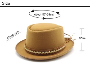 Size chart for camel wool boater hat with 4.5cm brim and 57-58cm circumference
