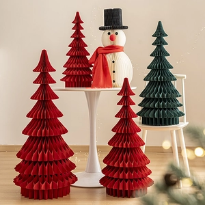 Foldable honeycomb paper Christmas tree set with snowman for 2025 holiday decor