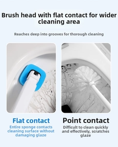 Detail comparing disposable sponge head vs traditional PP brush for toilet cleaning