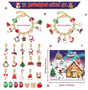 Detailed size specifications for DIY charm bracelet kit with advent calendar gift box