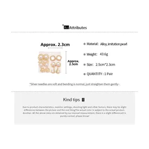 Detailed size specifications for alloy flower pearl earrings set with dimensions and weight