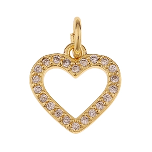 Ciondolo a cuore dorato con design traforato e cristalli brillanti per gioielli fai da te