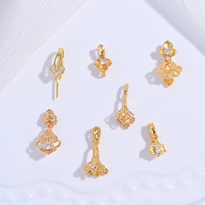S925 Sterling Silver Pendant Clasp Bail Connector Zircon Clover Hamsa Hand Hollow Floral For DIY Jewelry Making