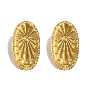 Minimalistische 18K vergoldete Edelstahl-Ohrstecker mit strahlendem Sonnenblumen-Muster