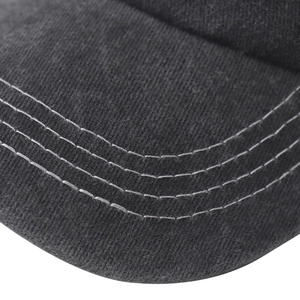 Detailed macro view of four-row stitching on washed cotton baseball cap brim