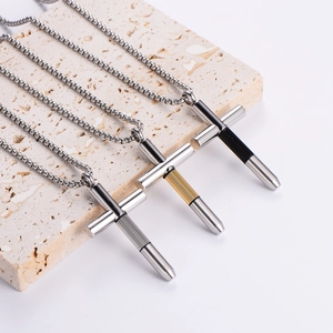 Hip hop stainless steel cross necklaces in silver, gold, and black with box chains