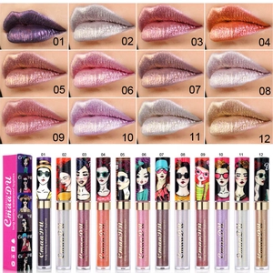 12-Farben Chamäleon Diamant Glitzer Lipgloss Set mit wasserfestem Metallic-Finish