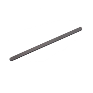 Close-up of a matte black rectangular C-shaped stainless steel cuff bracelet blank