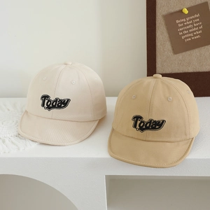 Retro soft brim cotton baseball cap for babies with TODAY embroidery in beige and khaki