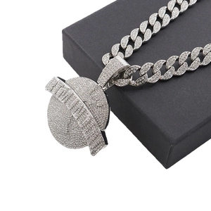 Hip hop silver Saturn pendant necklace with sparkling crystals on Cuban chain