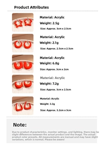 Detailed view of red acrylic earrings in various geometric shapes with silver needles