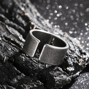 Retro vintage hollow cross open ring for men in antique dark grey stainless steel