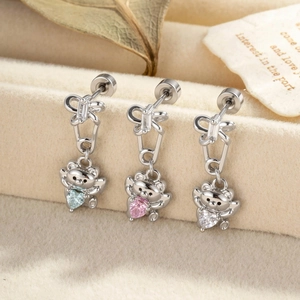 Süße Bär Anhänger Knorpel Piercing Ohrring Mit Herz Zirkon Schleife Büroklammer Titanstahl Schmuck Für Frauen