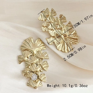 14K gold plated stainless steel oversized ginkgo leaf earrings with dimensions and weight