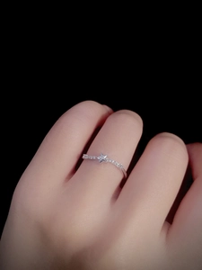 Close-up of a silver star ring with micro-pave cubic zirconia on a model's hand