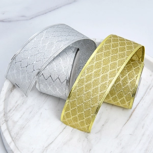 Diamond pattern metallic gold and silver ribbons for Christmas tree decoration